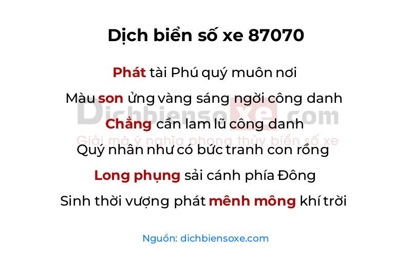 Dịch thơ biển số 87070
