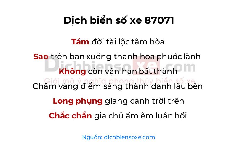 Dịch thơ biển số 87071