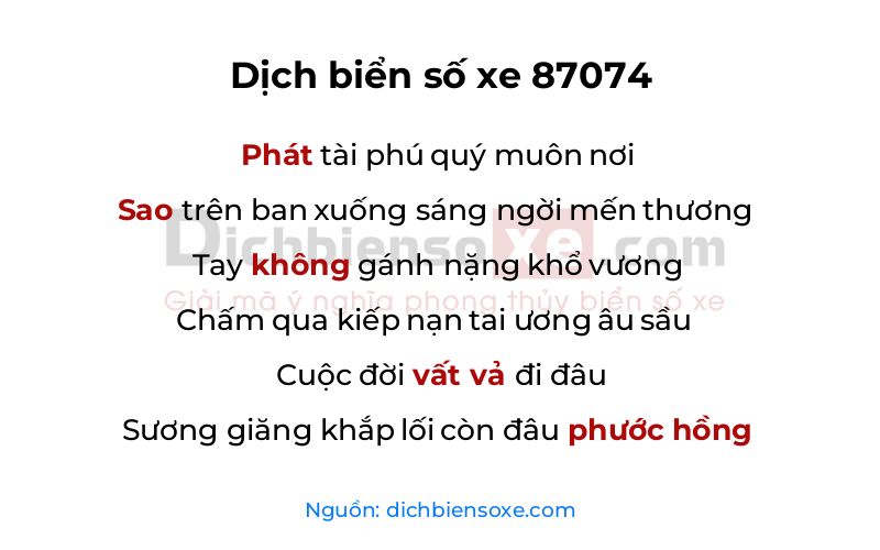 Dịch thơ biển số 87074