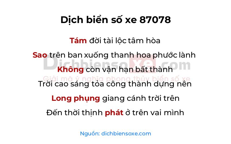 Dịch thơ biển số 87078