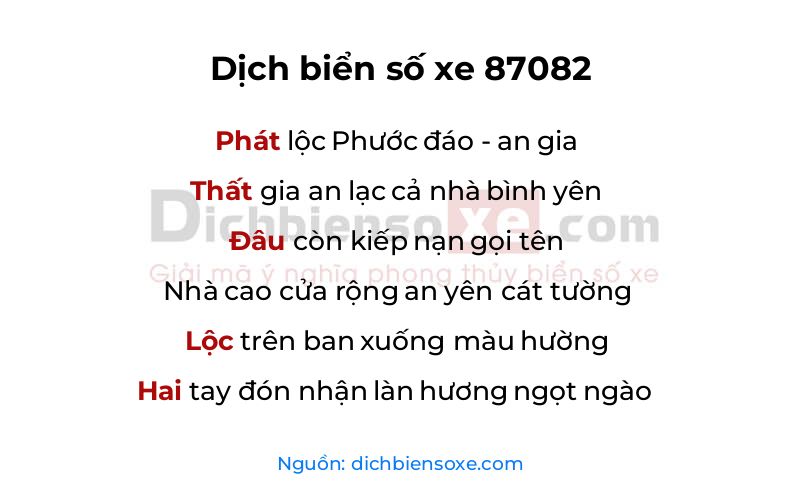 Dịch thơ biển số 87082