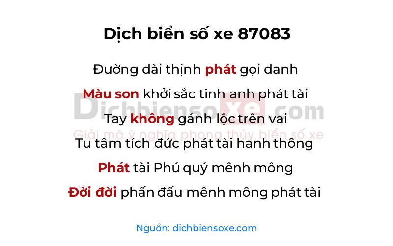 Dịch thơ biển số 87083