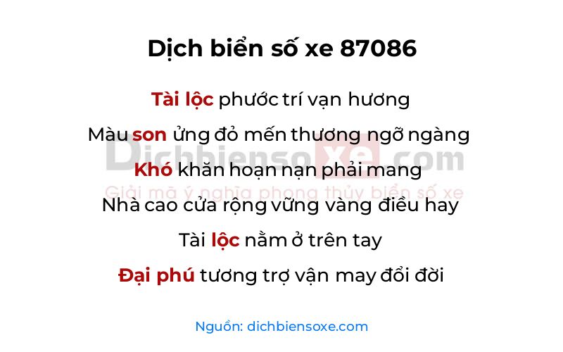 Dịch thơ biển số 87086
