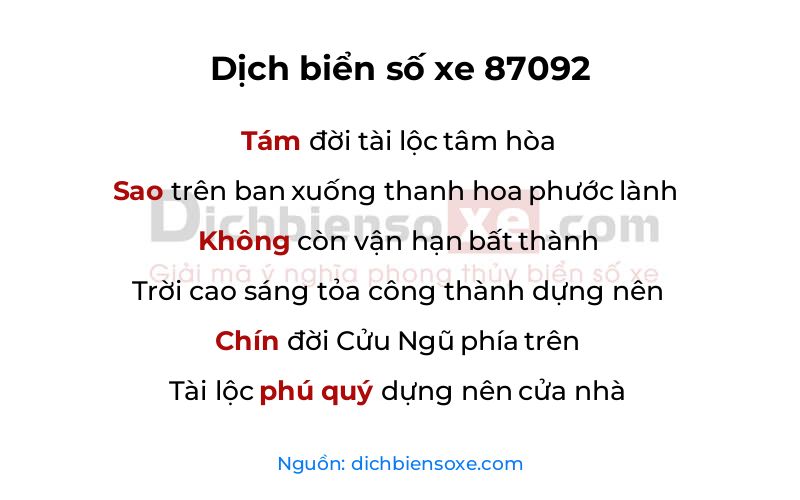Dịch thơ biển số 87092