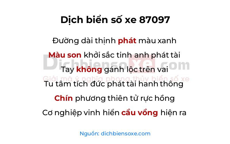 Dịch thơ biển số 87097