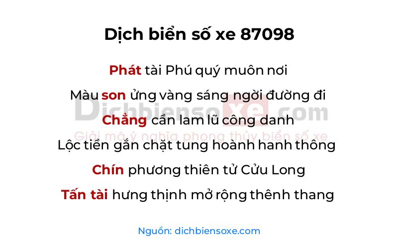 Dịch thơ biển số 87098