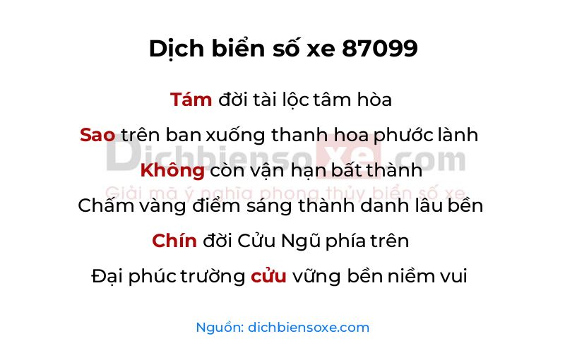 Dịch thơ biển số 87099
