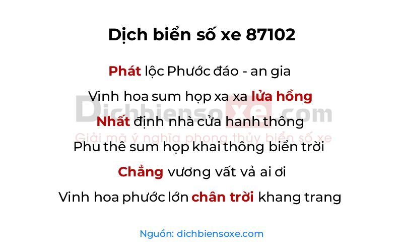 Dịch thơ biển số 87102