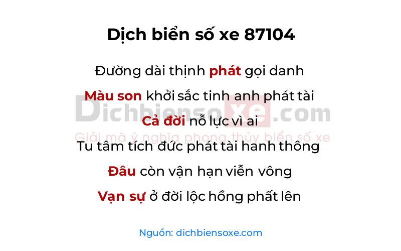 Dịch thơ biển số 87104