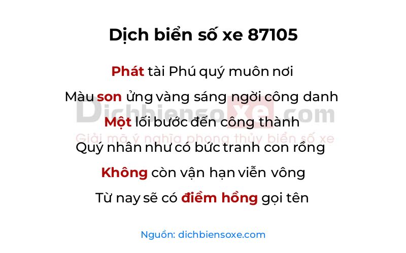 Dịch thơ biển số 87105