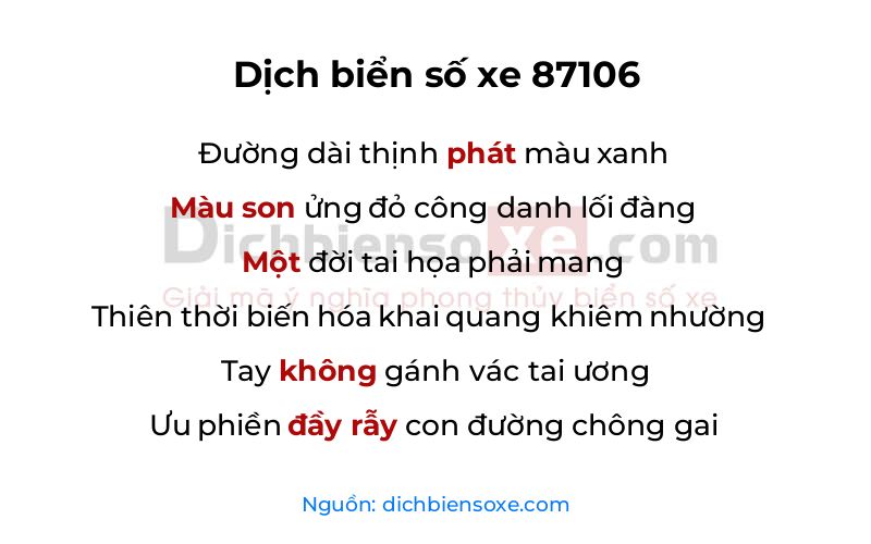 Dịch thơ biển số 87106