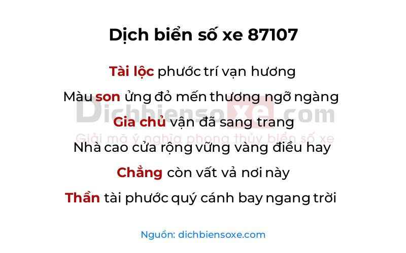 Dịch thơ biển số 87107