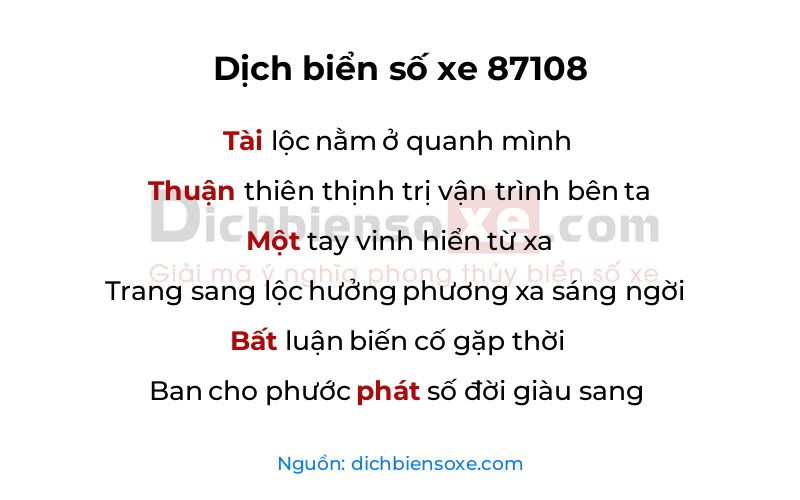 Dịch thơ biển số 87108