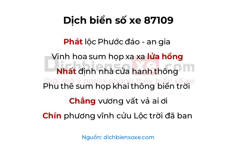 Dịch thơ biển số 87109