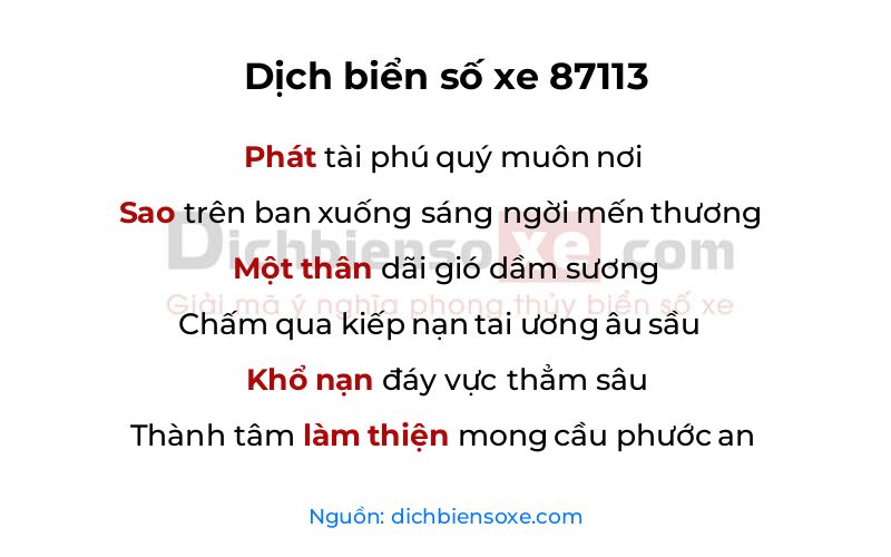 Dịch thơ biển số 87113
