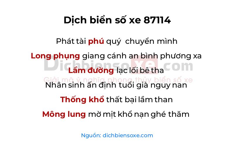 Dịch thơ biển số 87114