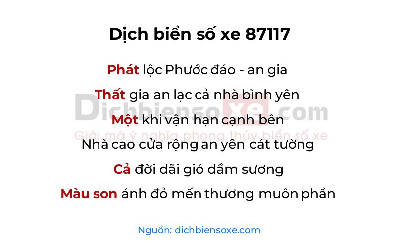 Dịch thơ biển số 87117