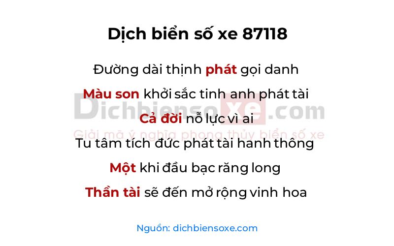 Dịch thơ biển số 87118