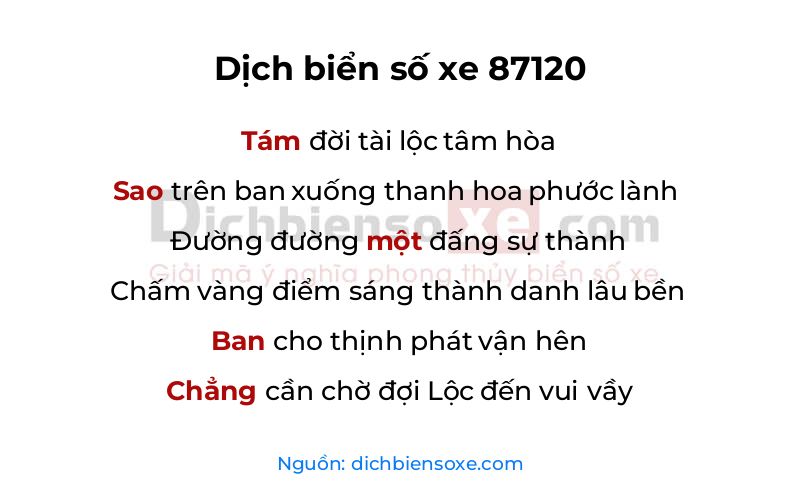Dịch thơ biển số 87120