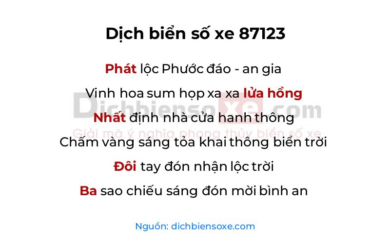 Dịch thơ biển số 87123