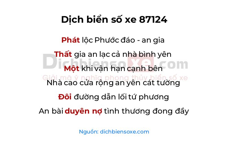 Dịch thơ biển số 87124