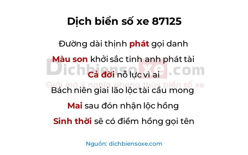 Dịch thơ biển số 87125