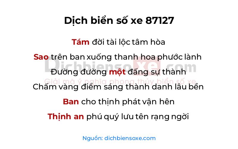 Dịch thơ biển số 87127