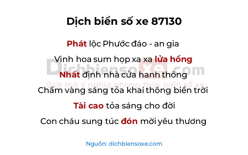 Dịch thơ biển số 87130