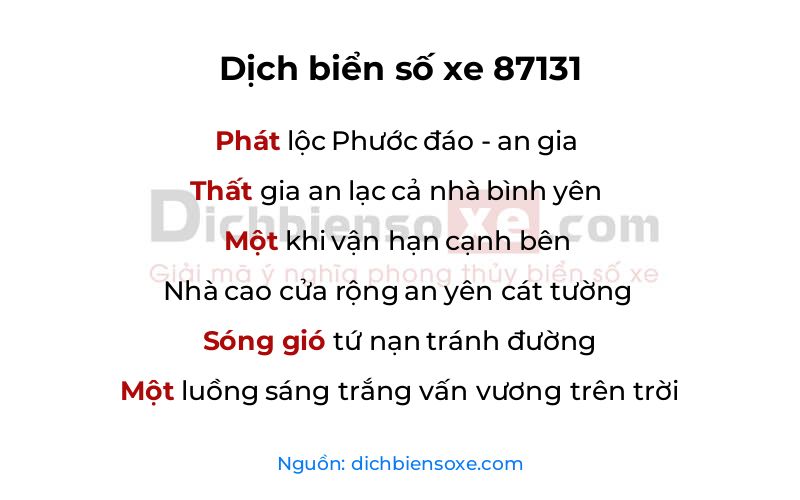 Dịch thơ biển số 87131