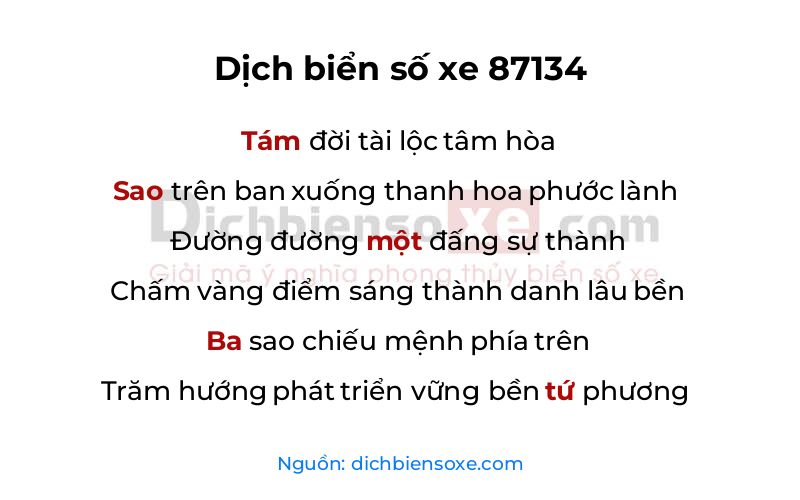 Dịch thơ biển số 87134