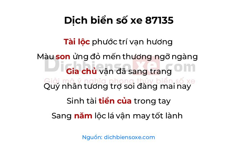 Dịch thơ biển số 87135
