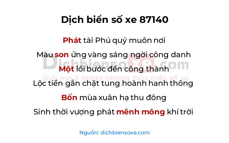 Dịch thơ biển số 87140