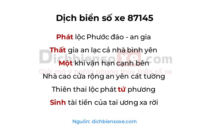 Dịch thơ biển số 87145