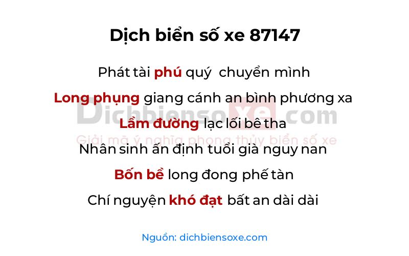 Dịch thơ biển số 87147