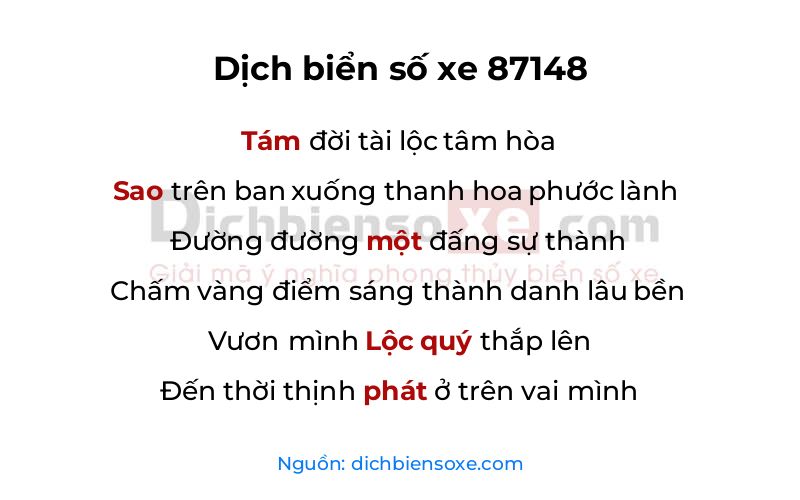 Dịch thơ biển số 87148
