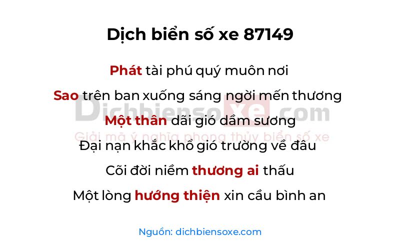 Dịch thơ biển số 87149