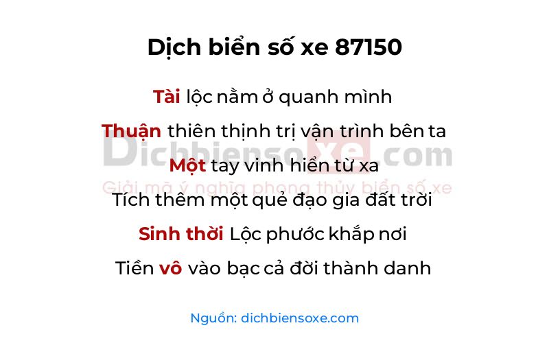 Dịch thơ biển số 87150