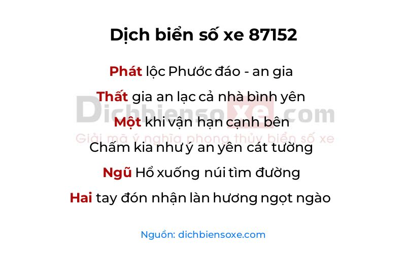Dịch thơ biển số 87152