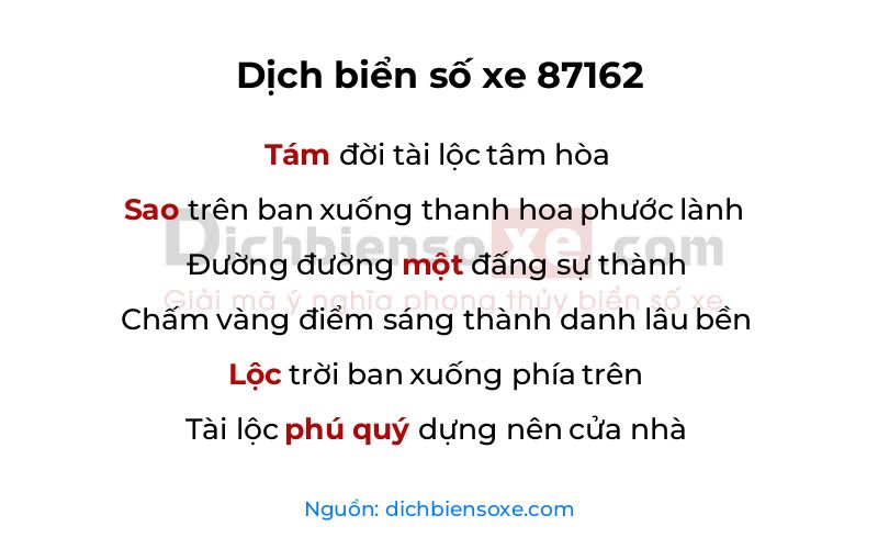 Dịch thơ biển số 87162