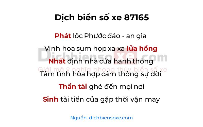 Dịch thơ biển số 87165