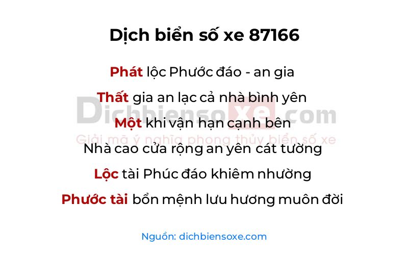 Dịch thơ biển số 87166