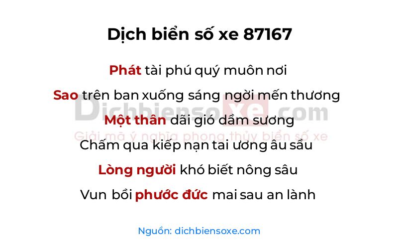 Dịch thơ biển số 87167