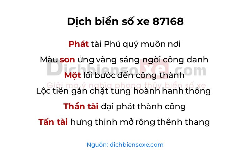Dịch thơ biển số 87168