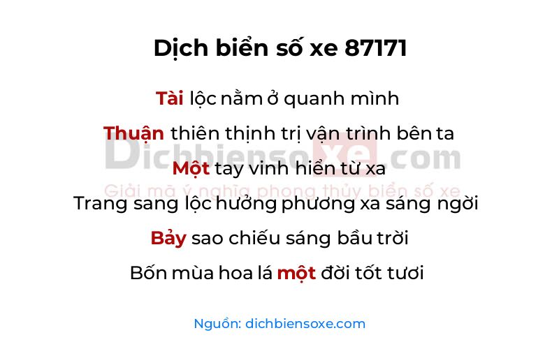 Dịch thơ biển số 87171