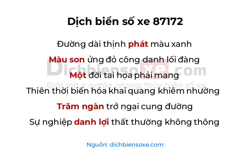 Dịch thơ biển số 87172