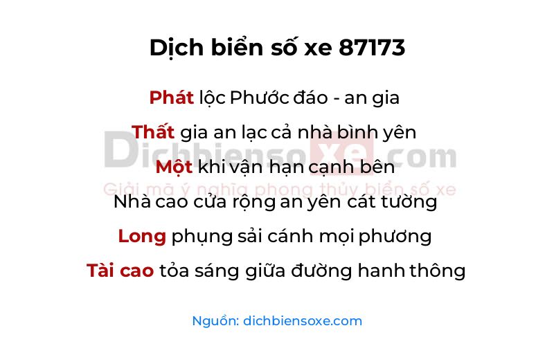 Dịch thơ biển số 87173