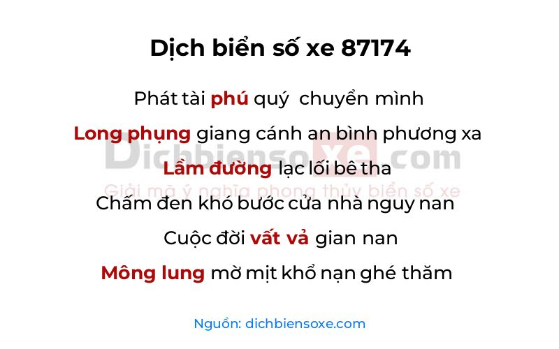 Dịch thơ biển số 87174