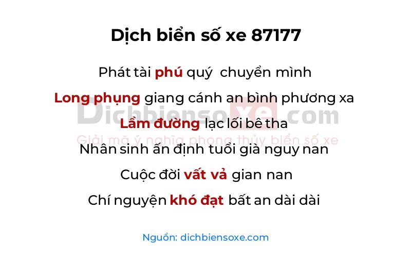 Dịch thơ biển số 87177