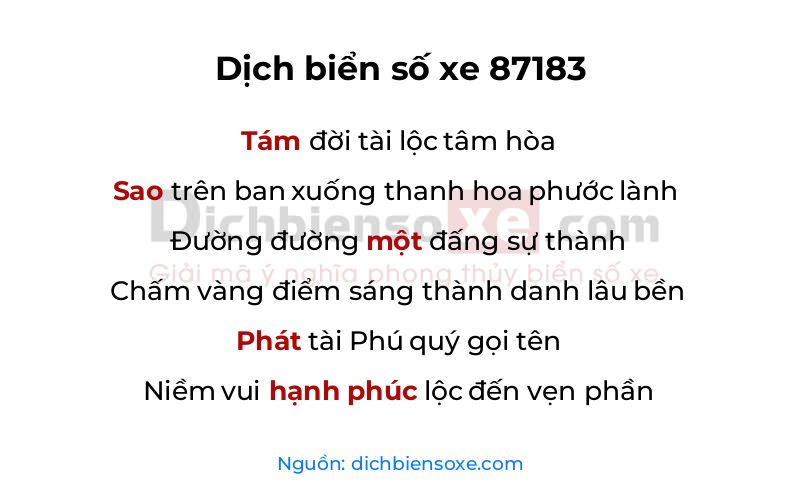 Dịch thơ biển số 87183