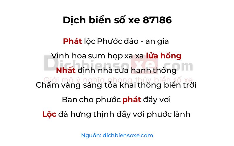 Dịch thơ biển số 87186